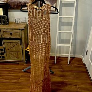 Rose gold evening wear sequin back backless dress!